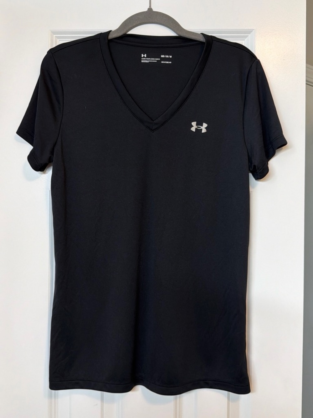 Under Armour Black V-Neck Short Sleeve Athletic Tee with Silver Logo